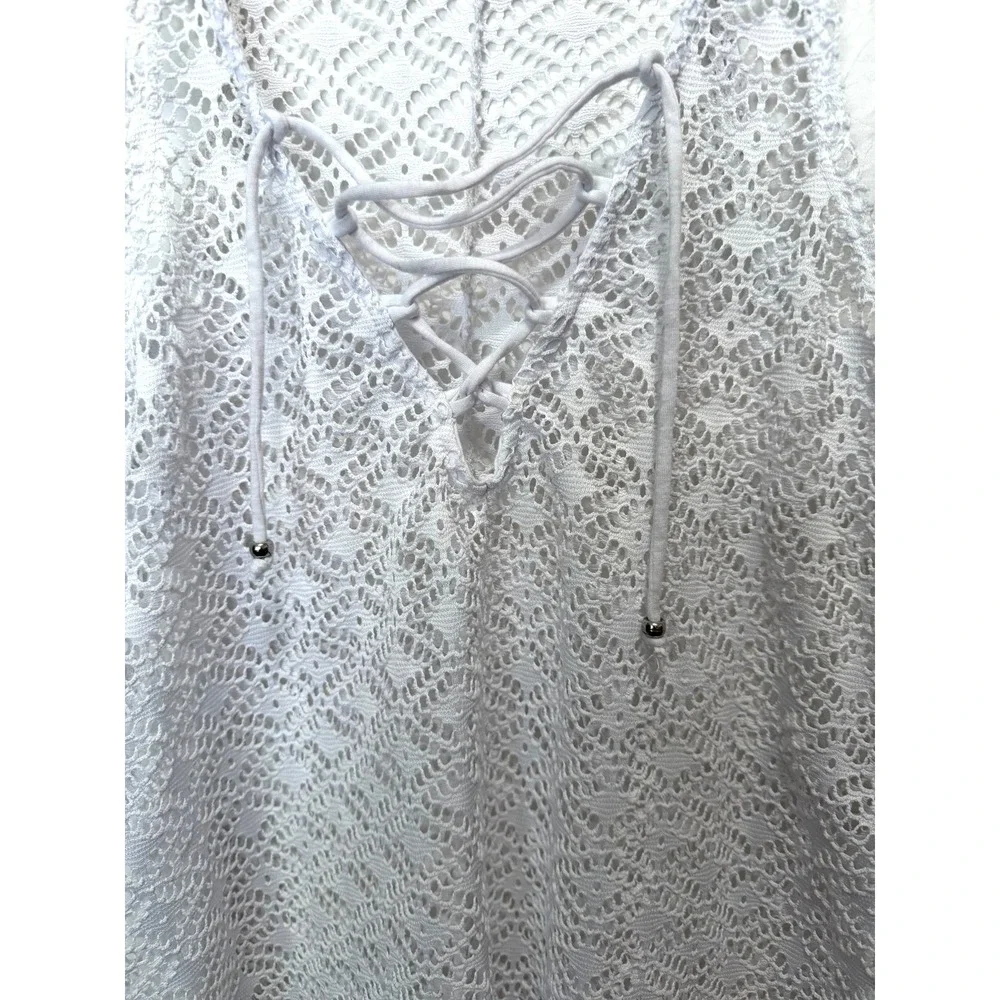 Miken Swim Women's Medium White Sleeveless Mesh Knit‎ Swimsuit Cover-Up Dress